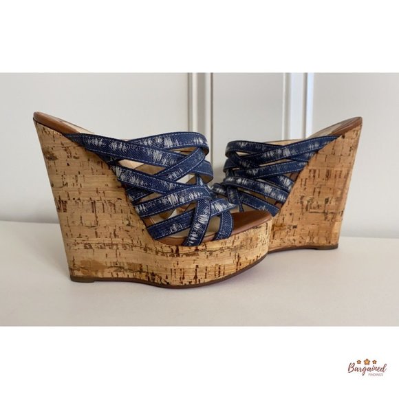 Authentic Christian Louboutin Denim Corniche Ribbon Sand Wedges Sandals 36/6 - Picture 4 of 13